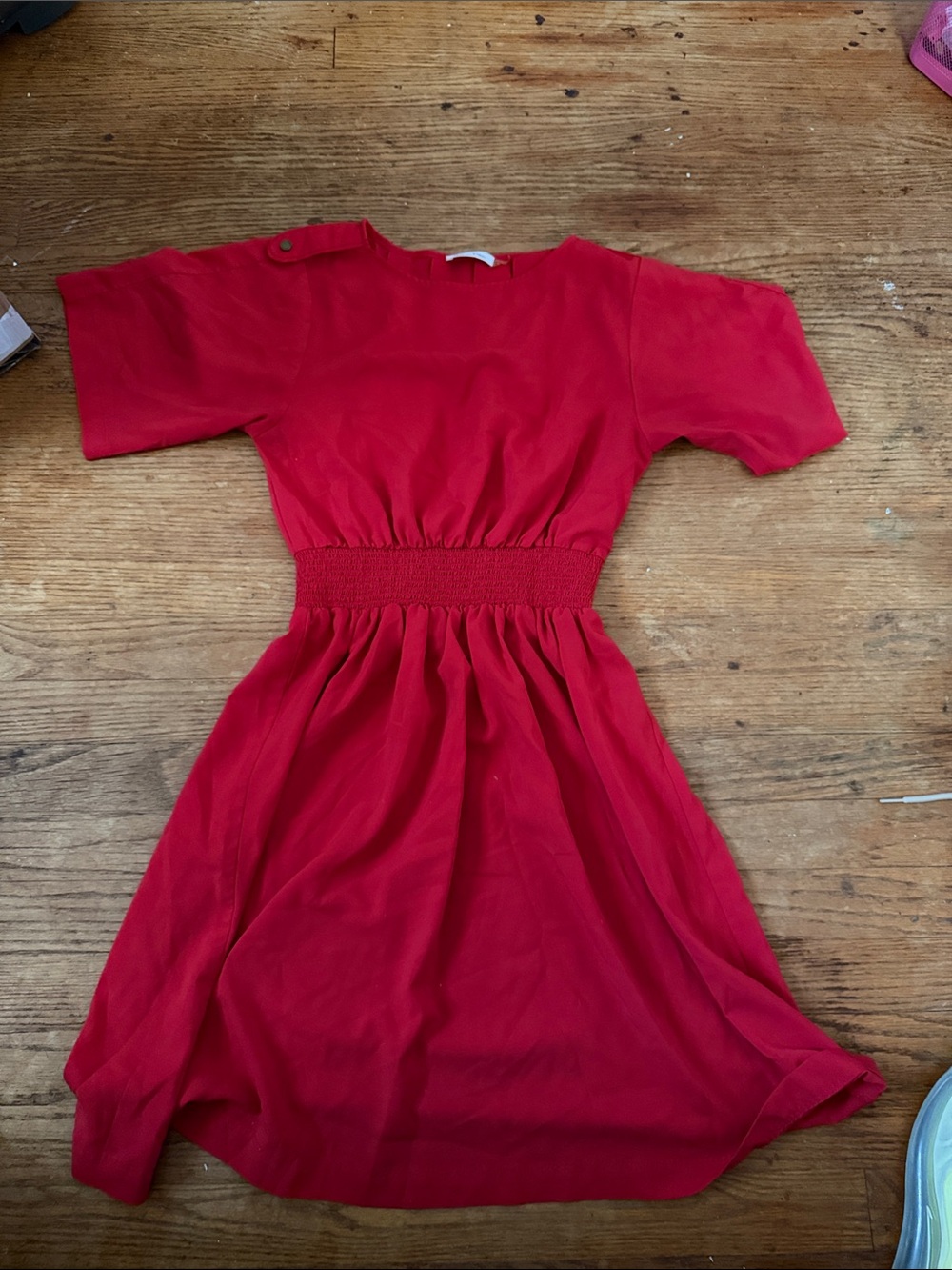 Calvin Klein Red Smocked-Waist Mini Dress